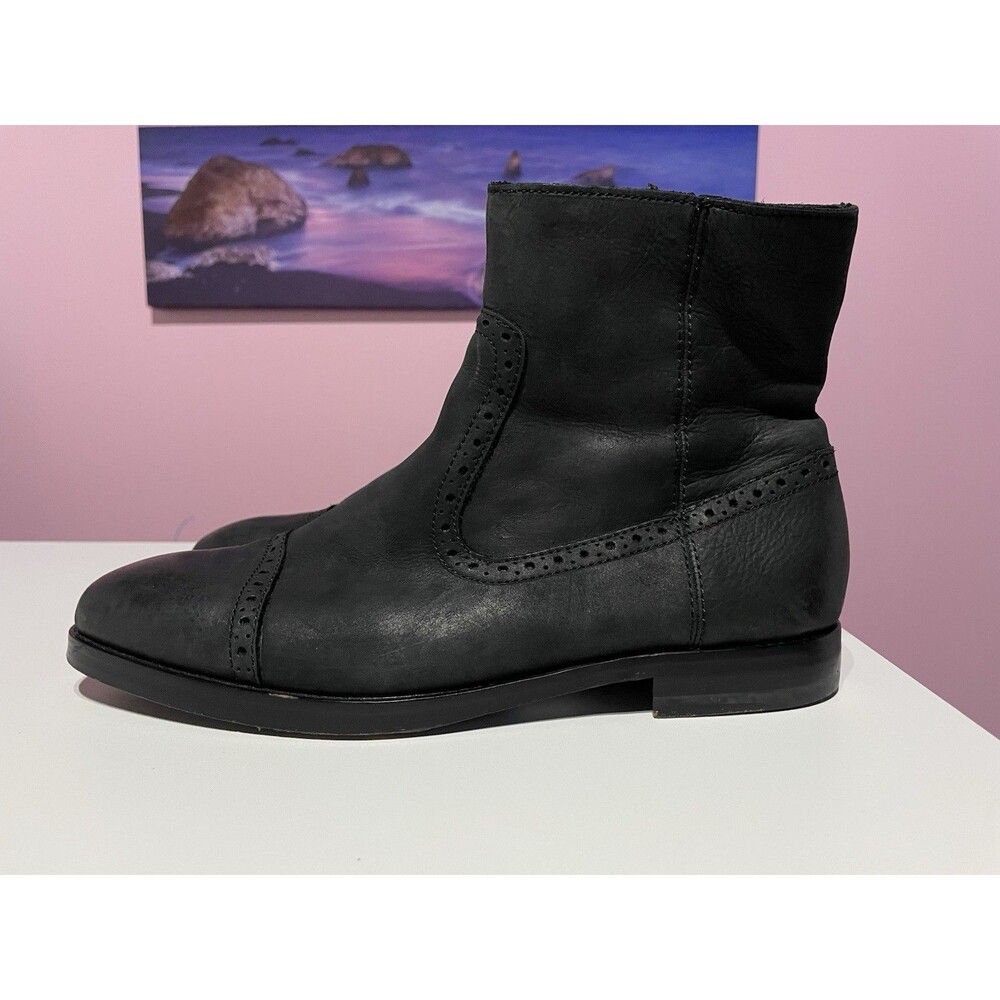 Polo Ralph Lauren Ankle Boots Mens 8.5 D Black Leather Demonte Brogue Preppy